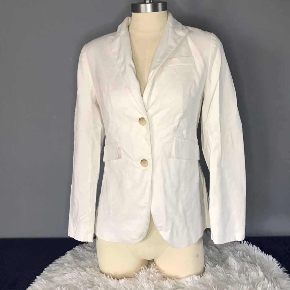 Ann Taylor Loft White Cotton Blend Blazer
